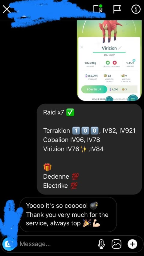 Instagram message about Raid completion