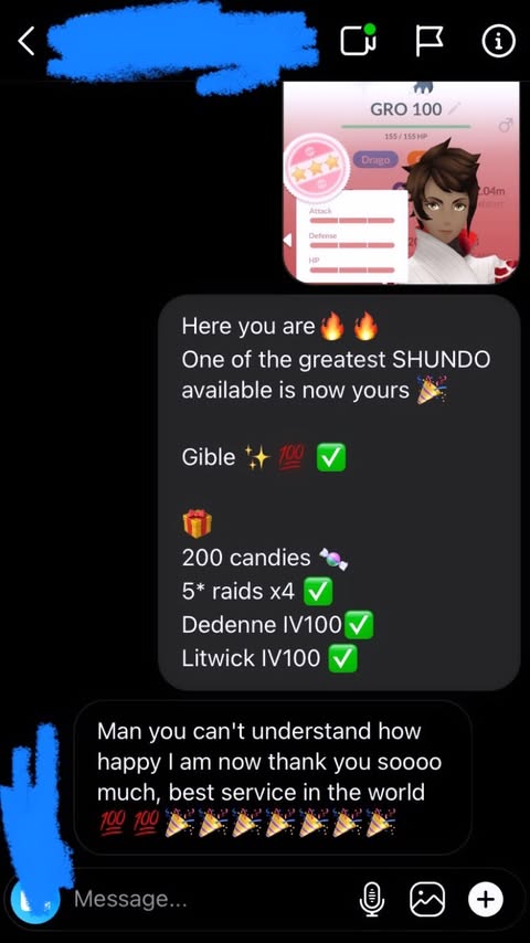 Instagram message about Shundo and IV100 order