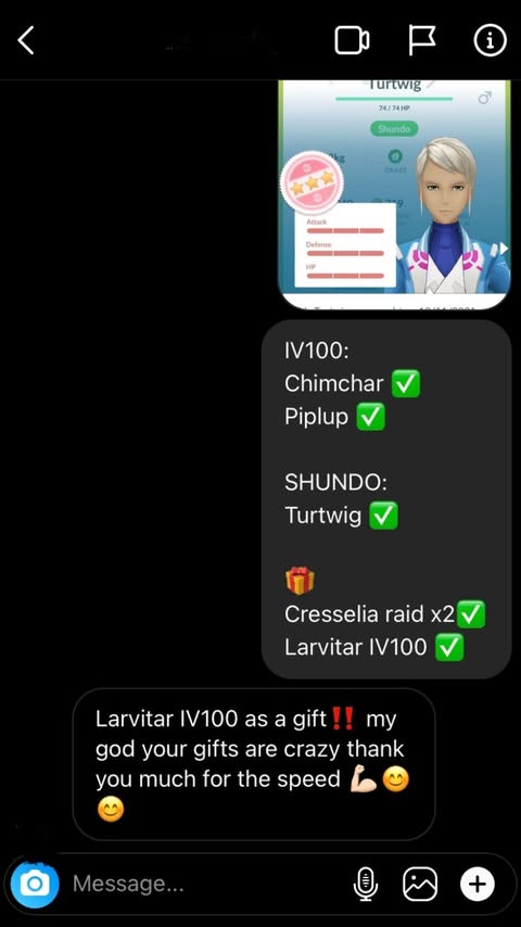 Instagram message about IV100, Shundo and raid order